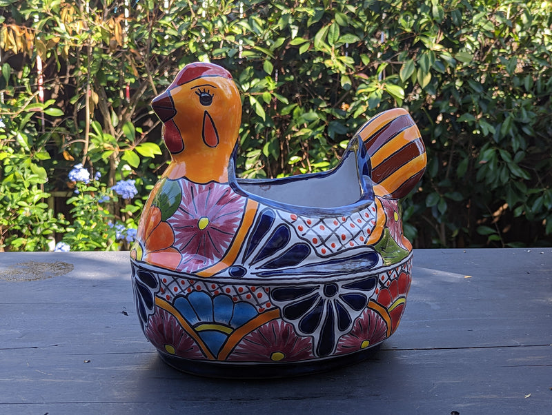 Talavera Chicken Flower Pot, Talavera Planter, Handmade Planter, Outdoor Or Indoor Flower Pot, Colorful Ceramic Mexican Garden Decor, Medium