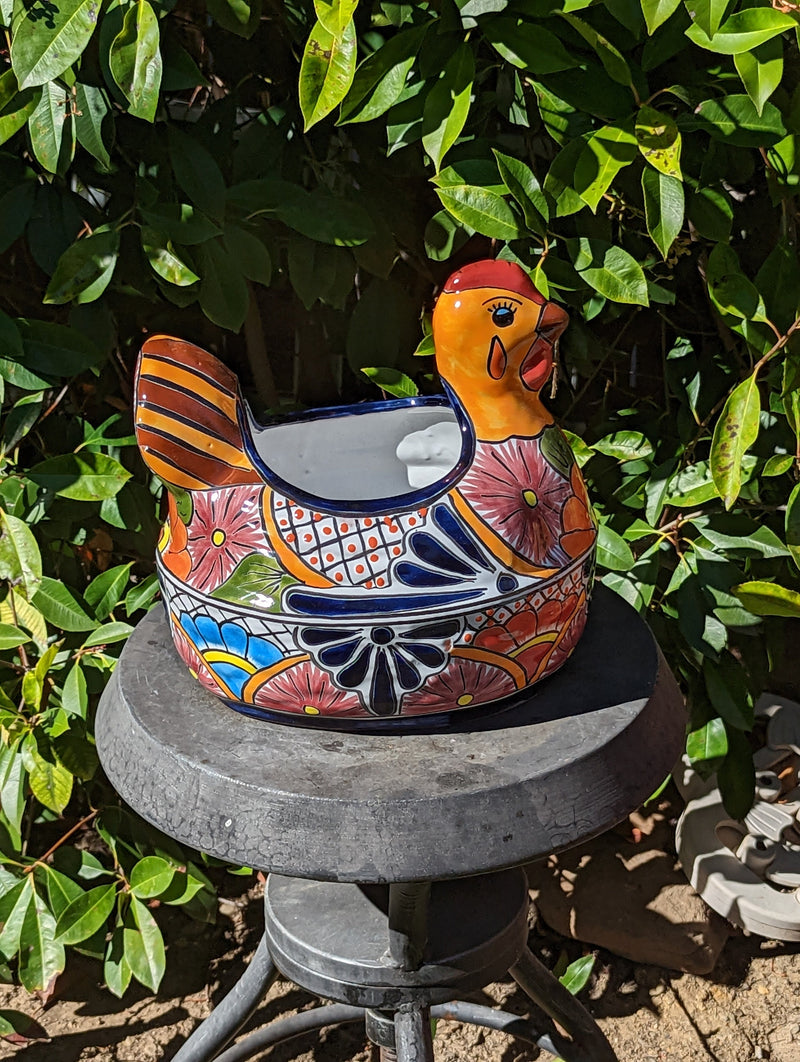 Talavera Chicken Flower Pot, Talavera Planter, Handmade Planter, Outdoor Or Indoor Flower Pot, Colorful Ceramic Mexican Garden Decor, Medium