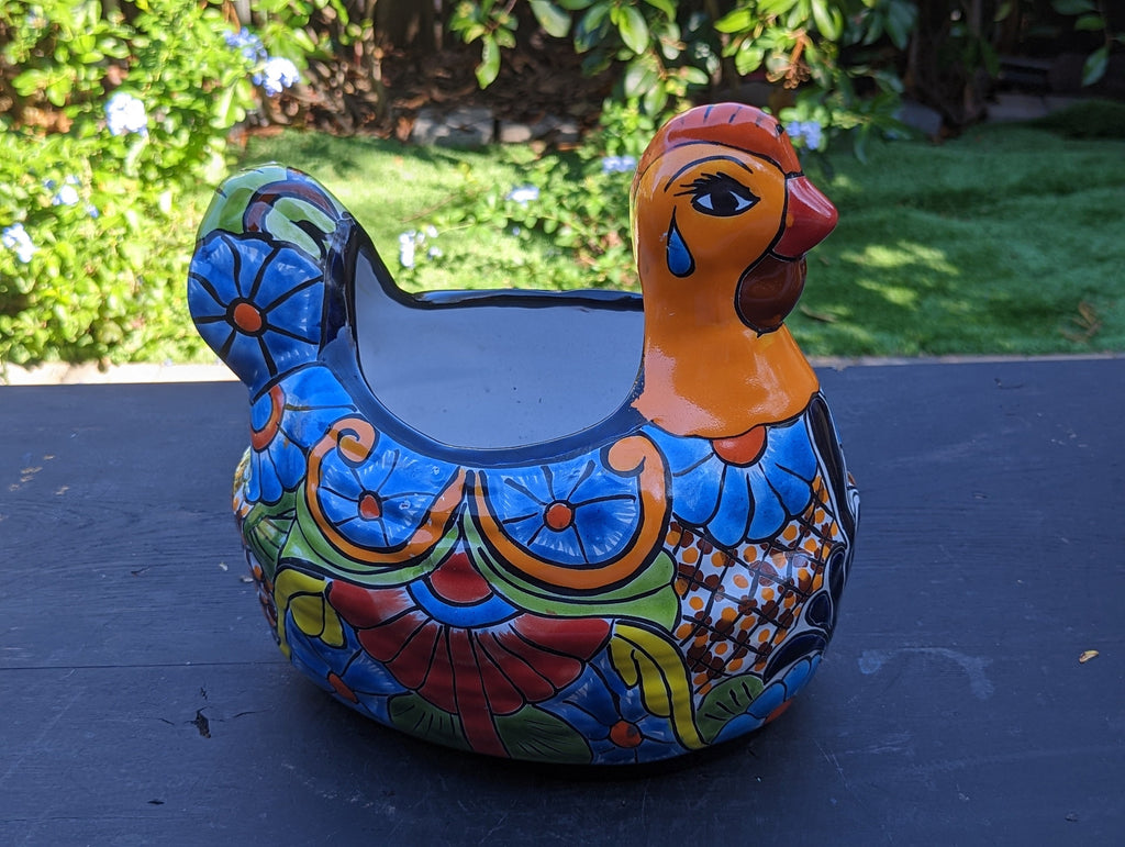 Talavera Chicken Flower Pot, Talavera Planter, Handmade Planter, Outdoor Or Indoor Flower Pot, Colorful Ceramic Mexican Garden Decor, Medium