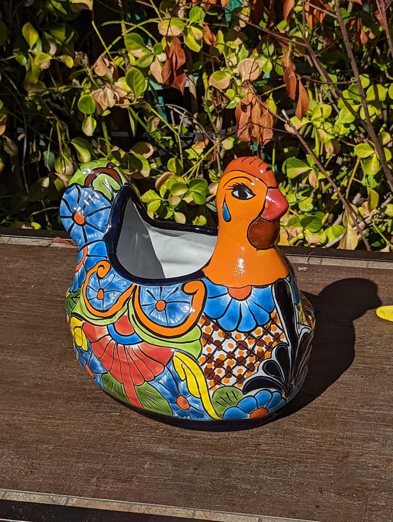 Talavera Chicken Flower Pot, Talavera Planter, Handmade Planter, Outdoor Or Indoor Flower Pot, Colorful Ceramic Mexican Garden Decor, Medium