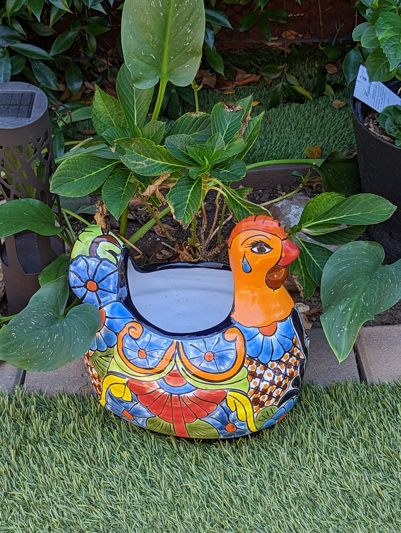 Talavera Chicken Flower Pot, Talavera Planter, Handmade Planter, Outdoor Or Indoor Flower Pot, Colorful Ceramic Mexican Garden Decor, Medium