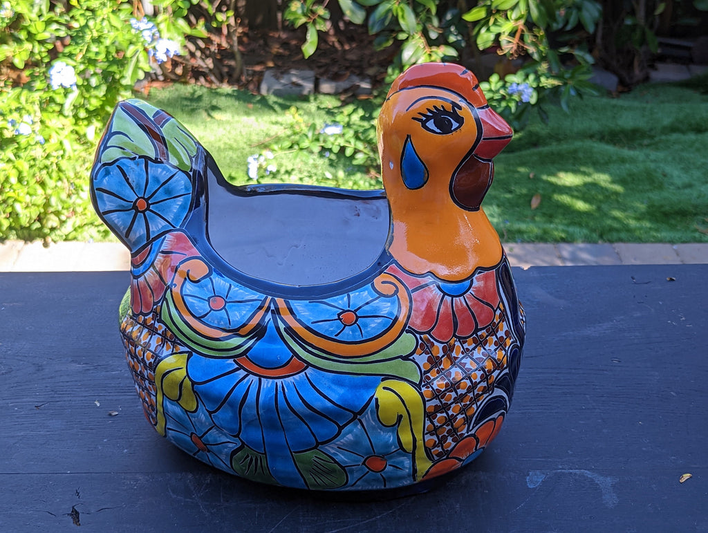 Talavera Chicken Flower Pot, Talavera Planter, Handmade Planter, Outdoor Or Indoor Flower Pot, Colorful Ceramic Mexican Garden Decor, Medium