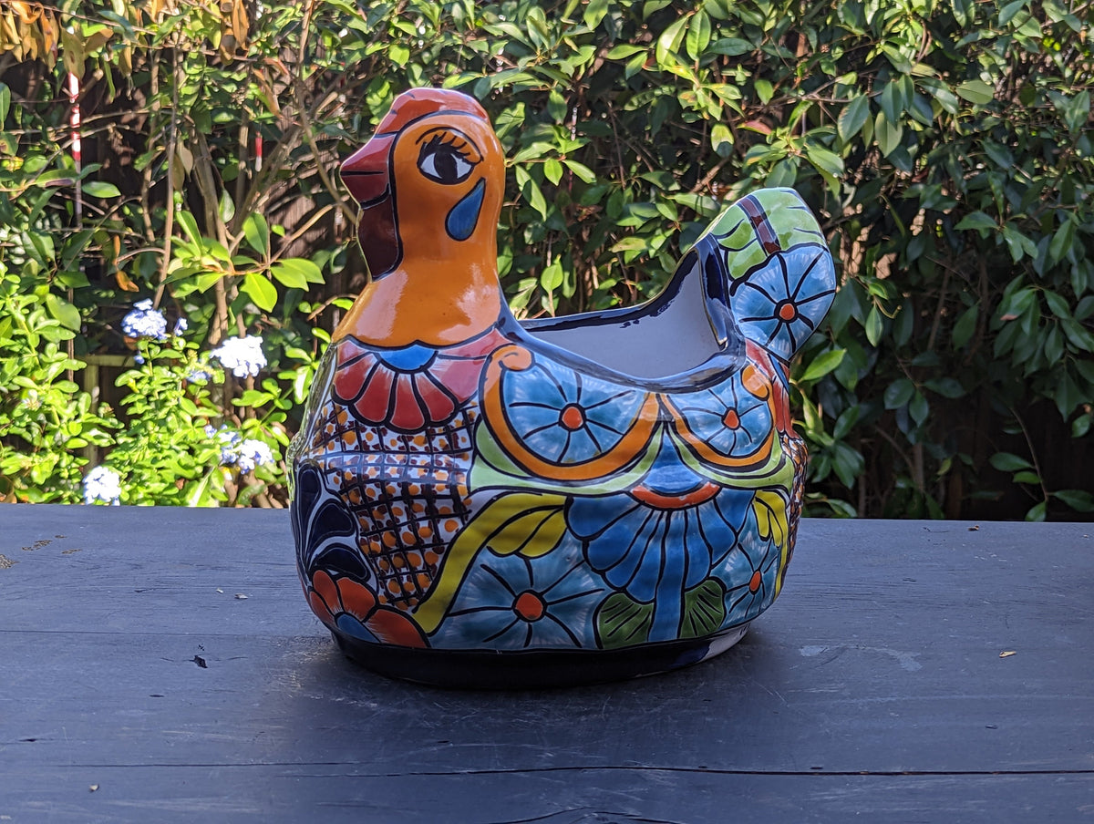 Talavera Chicken Flower Pot, Talavera Planter, Handmade Planter, Outdoor Or Indoor Flower Pot, Colorful Ceramic Mexican Garden Decor, Medium