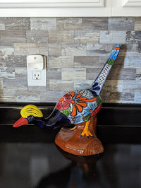 Roadrunner Yard Art, Colorful Bird Art, Talavera Roadrunner Metal Bird Decor, Metal Bird Ornament, Bird Statue Decor For Your Home Or Yard