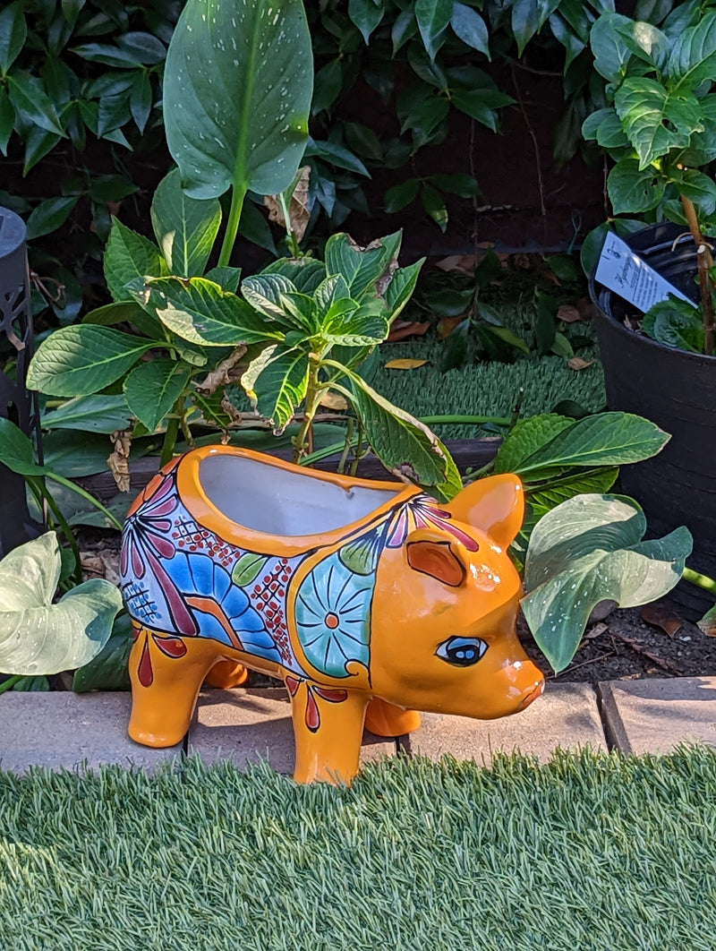 Ceramic Pig Figurine, Cute Flower Pot, Pig Yard Art, Talavera Pottery, Pig Lover Gifts, Ceramic Flower Pot, Handmade in Mexico