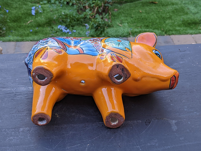 Ceramic Pig Figurine, Cute Flower Pot, Pig Yard Art, Talavera Pottery, Pig Lover Gifts, Ceramic Flower Pot, Handmade in Mexico