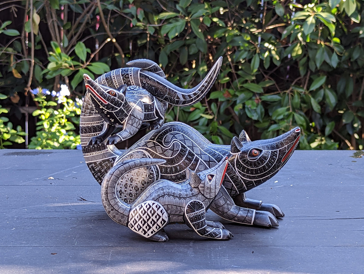 Opossum Alebrijes, Artesania Mexicana, Oaxacan Art, Animal Wood Carving, Mexican Alebrije Gift Idea, Handmade Alebrije Family of 3 Opossums