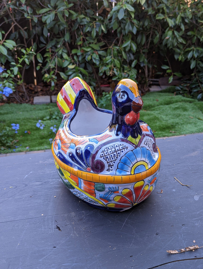 Chicken Flower Pot, Ceramic Talavera Planter, Handmade Mexican Pottery, Indoor Planter, Outdoor Pot, Colorful Home D?cor, Medium Planter Pot