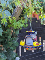 Ceramic Bird Feeder, Talavera Pottery, Decorative Outdoor Hanging Feeder Station w Chain, Handmade Mexican Pottery, Attract Wild Birds