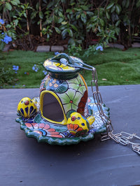 Ceramic Bird Feeder, Talavera Pottery, Decorative Outdoor Hanging Feeder Station w Chain, Handmade Mexican Pottery, Attract Wild Birds