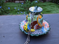Ceramic Bird Feeder, Talavera Pottery, Decorative Outdoor Hanging Feeder Station w Chain, Handmade Mexican Pottery, Attract Wild Birds
