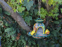 Ceramic Bird Feeder, Talavera Pottery, Decorative Outdoor Hanging Feeder Station w Chain, Handmade Mexican Pottery, Attract Wild Birds