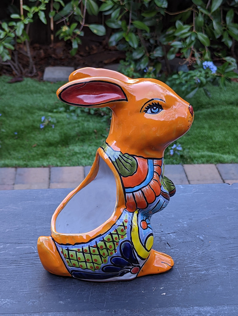 Rabbit Planter, Talavera Pottery, Colorful Ceramic Plant Pot, Indoor Home Decor, Outdoor Garden Decor, Hand Painted Mexican Yard Decor