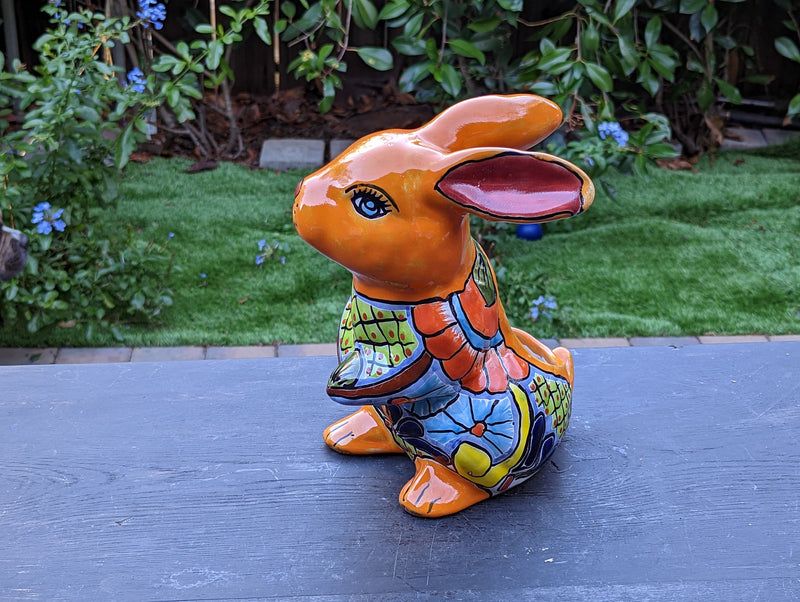 Rabbit Planter, Talavera Pottery, Colorful Ceramic Plant Pot, Indoor Home Decor, Outdoor Garden Decor, Hand Painted Mexican Yard Decor