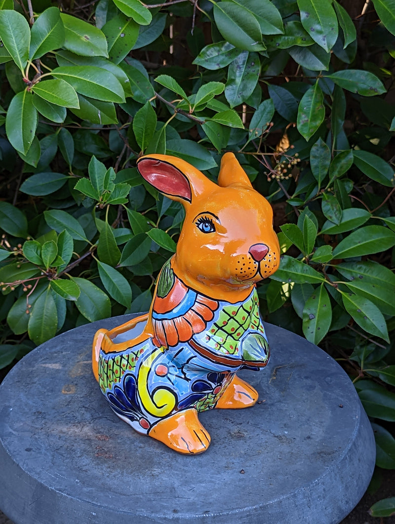 Rabbit Planter, Talavera Pottery, Colorful Ceramic Plant Pot, Indoor Home Decor, Outdoor Garden Decor, Hand Painted Mexican Yard Decor