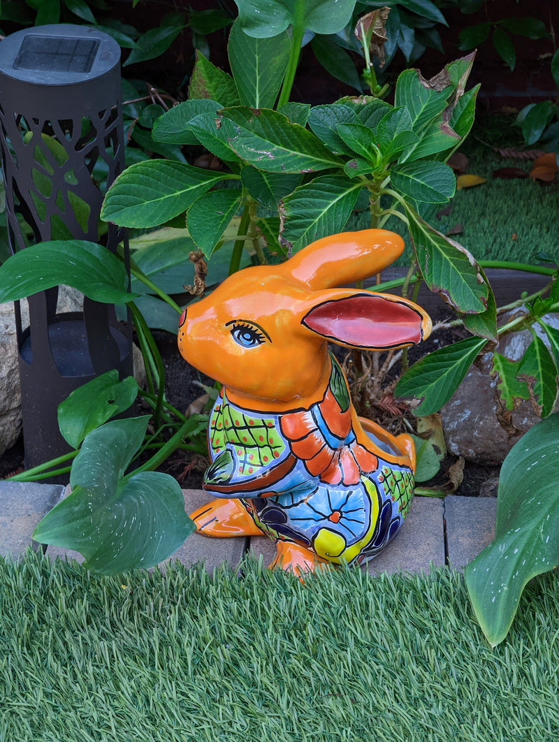 Rabbit Planter, Talavera Pottery, Colorful Ceramic Plant Pot, Indoor Home Decor, Outdoor Garden Decor, Hand Painted Mexican Yard Decor