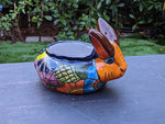 Rabbit Flower Pot, Colorful Talavera Pottery, Ceramic Planter, Indoor Home Decor, Outdoor Garden Decor, Hand Painted Rabbit Yard Decor