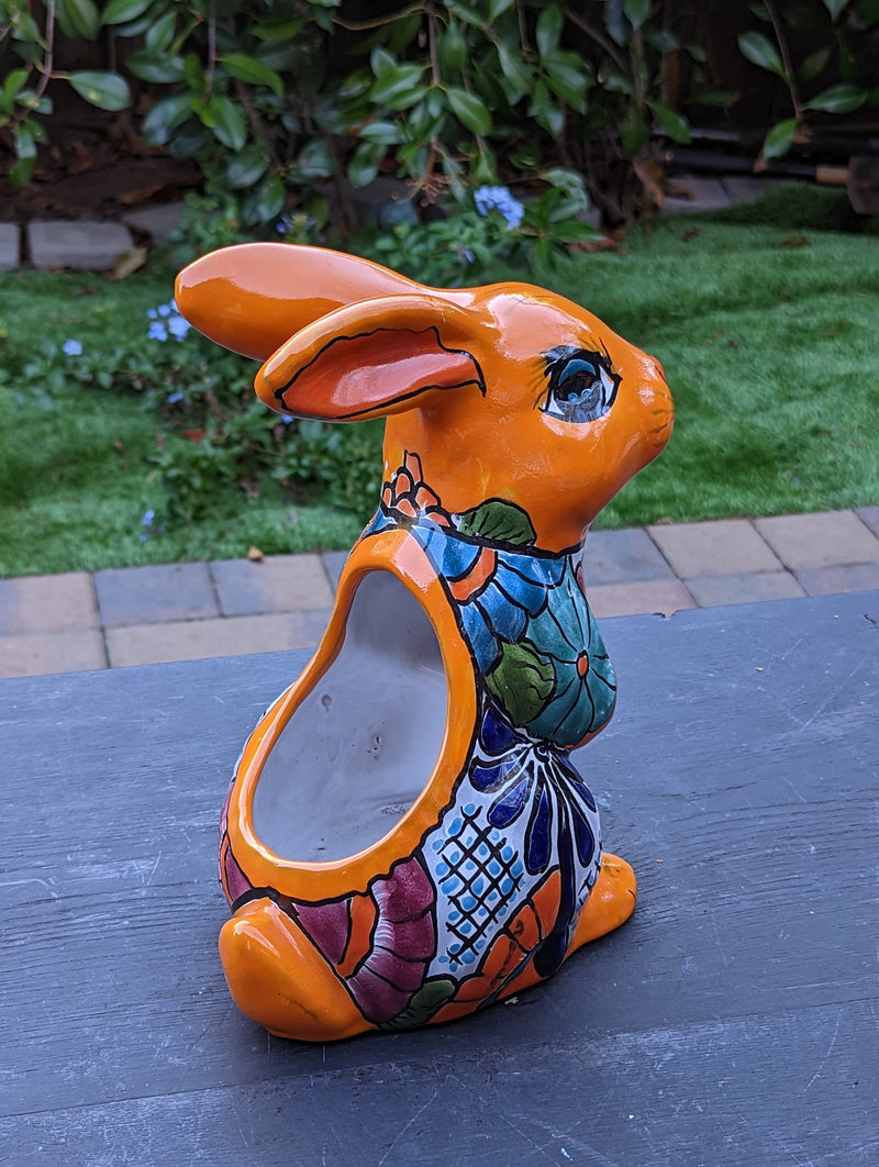 Rabbit Planter, Talavera Pottery, Colorful Ceramic Plant Pot, Indoor Home Decor, Outdoor Garden Decor, Hand Painted Mexican Yard Decor