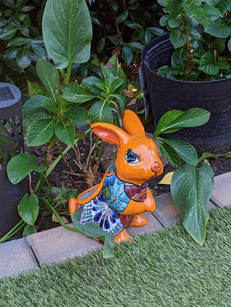 Rabbit Planter, Talavera Pottery, Colorful Ceramic Plant Pot, Indoor Home Decor, Outdoor Garden Decor, Hand Painted Mexican Yard Decor