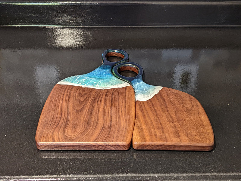 His/Her Serving Boards, Resin on Wood Ocean Boards (2), Kitchen Decor, Cheese Boards, Couple Chopping Boards, Natural Home Decor