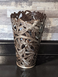 Metal Flower Vase, Tall Metal Vase Featuring Birds & Flowers Of Croix Des Bouquets, Made In Haiti, Upcycled Steel Drum Decor By Josnel Bruno