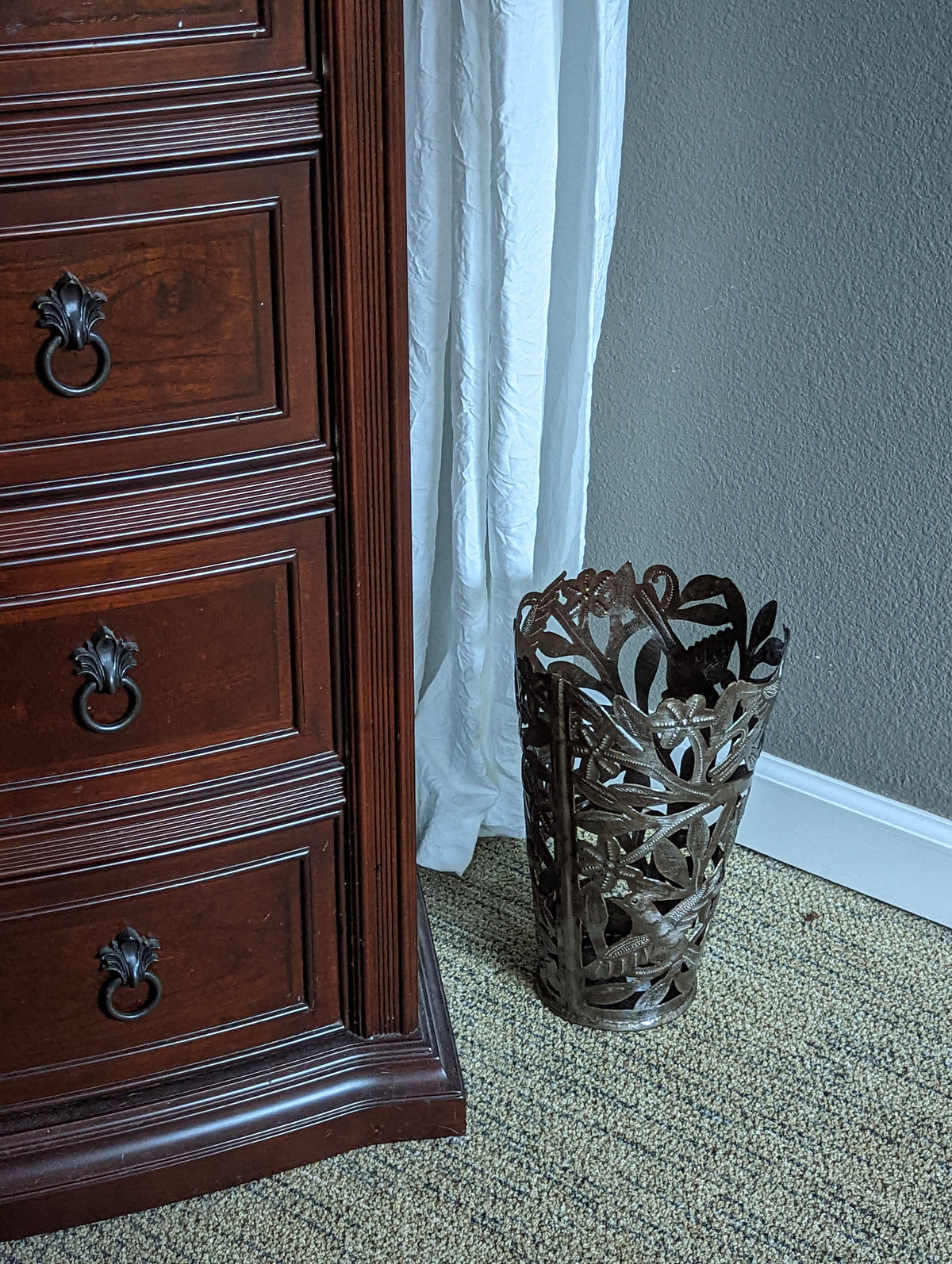 Metal Flower Vase, Tall Metal Vase Featuring Birds & Flowers Of Croix Des Bouquets, Made In Haiti, Upcycled Steel Drum Decor By Josnel Bruno