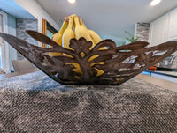 Metal Fruit Basket Featuring Birds & Flowers Of Croix Des Bouquets, Metal Flower Basket, Steel Drum Decor By Josnel Bruno, Made In Haiti