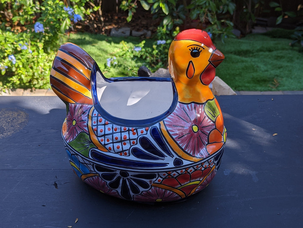 Talavera Chicken Flower Pot, Talavera Planter, Handmade Planter, Outdoor Or Indoor Flower Pot, Colorful Ceramic Mexican Garden Decor, Medium