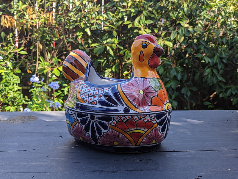 Talavera Chicken Flower Pot, Talavera Planter, Handmade Planter, Outdoor Or Indoor Flower Pot, Colorful Ceramic Mexican Garden Decor, Medium