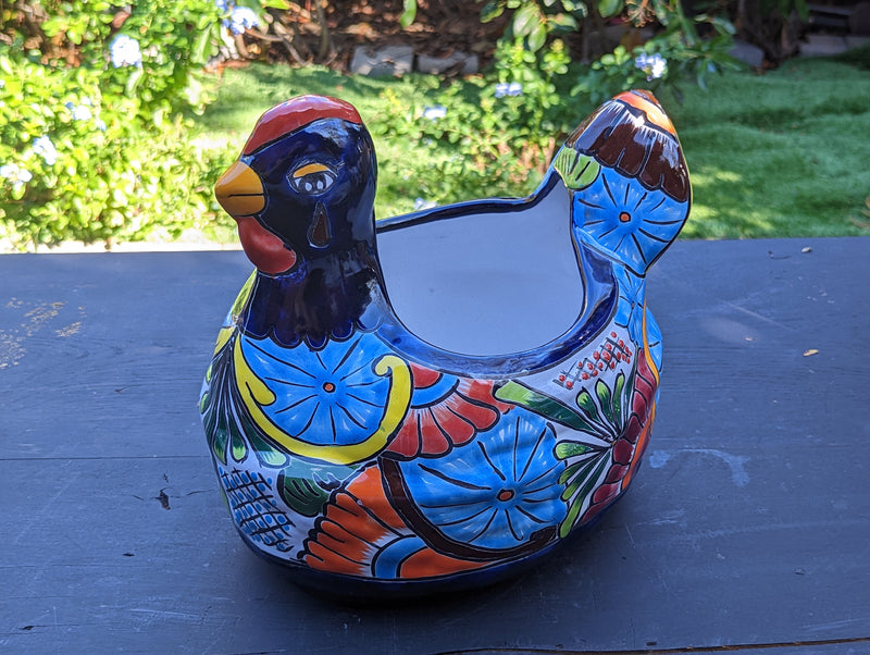 Talavera Chicken Flower Pot, Talavera Planter, Handmade Planter, Outdoor Or Indoor Flower Pot, Colorful Ceramic Mexican Garden Decor, Medium