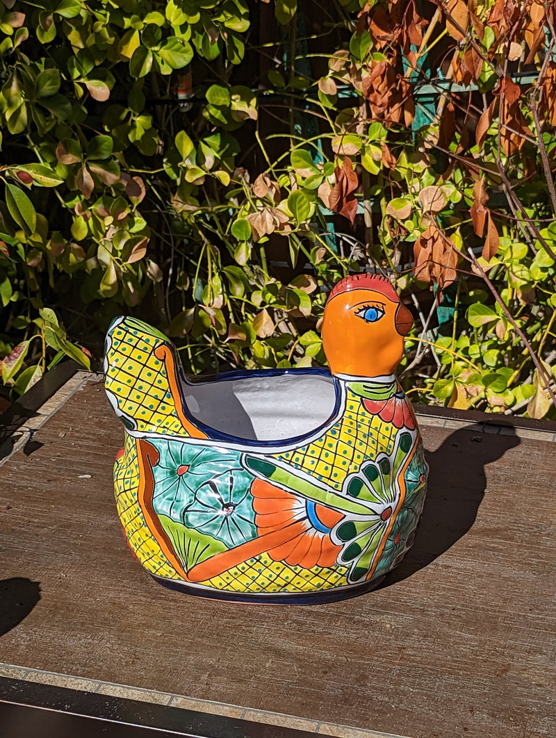 Talavera Chicken Flower Pot, Talavera Planter, Handmade Planter, Outdoor Or Indoor Flower Pot, Colorful Ceramic Mexican Garden Decor, Medium