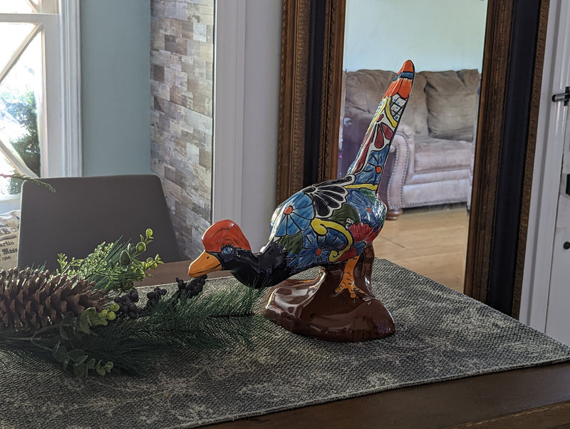 Roadrunner Yard Art, Colorful Bird Art, Talavera Roadrunner Metal Bird Decor, Metal Bird Ornament, Bird Statue Decor For Your Home Or Yard