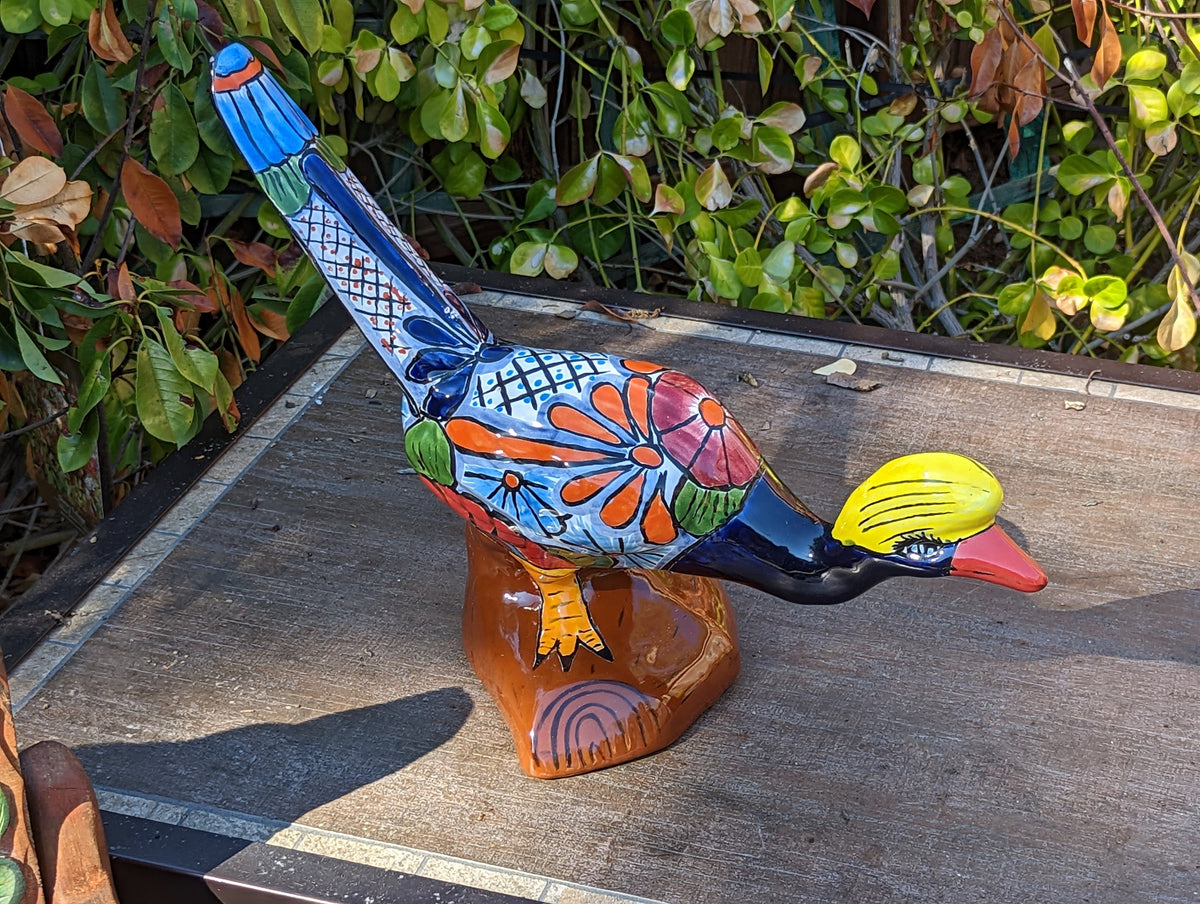 Roadrunner Yard Art, Colorful Bird Art, Talavera Roadrunner Metal Bird Decor, Metal Bird Ornament, Bird Statue Decor For Your Home Or Yard