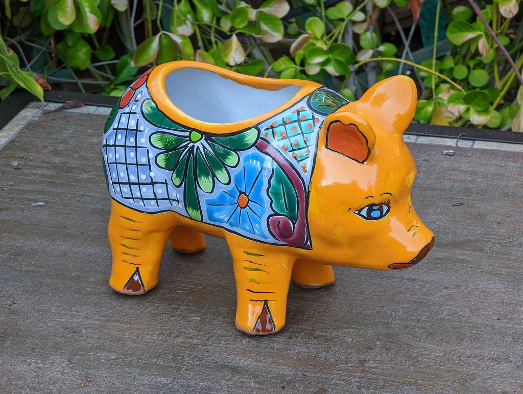 Ceramic Pig Figurine, Cute Flower Pot, Pig Yard Art, Talavera Pottery, Pig Lover Gifts, Ceramic Flower Pot, Handmade in Mexico