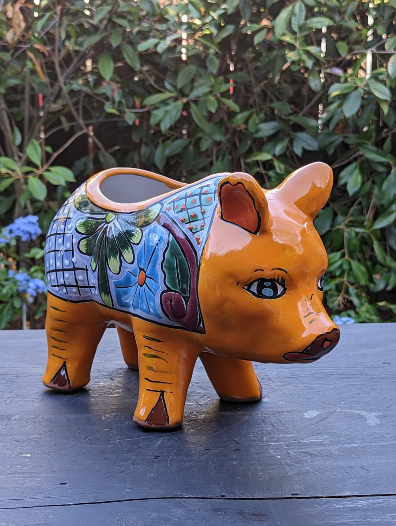 Ceramic Pig Figurine, Cute Flower Pot, Pig Yard Art, Talavera Pottery, Pig Lover Gifts, Ceramic Flower Pot, Handmade in Mexico