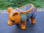 Ceramic Pig Figurine, Cute Flower Pot, Pig Yard Art, Talavera Pottery, Pig Lover Gifts, Ceramic Flower Pot, Handmade in Mexico