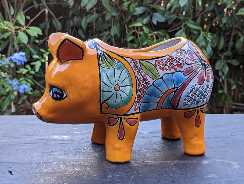 Ceramic Pig Figurine, Cute Flower Pot, Pig Yard Art, Talavera Pottery, Pig Lover Gifts, Ceramic Flower Pot, Handmade in Mexico