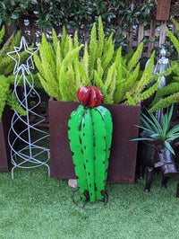 Cactus Garden Decor, Cactus Decorations for Yard or Home, Hand Painted Lifelike Metal Cactus, Mexican Yard Art, 22" High