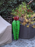 Cactus Garden Decor, Cactus Decorations for Yard or Home, Hand Painted Lifelike Metal Cactus, Mexican Yard Art, 27" Tall