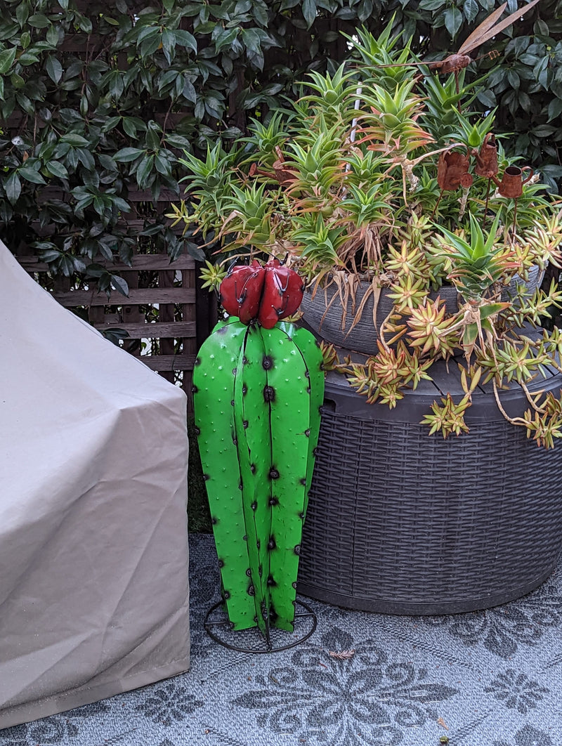 Cactus Garden Decor, Cactus Decorations for Yard or Home, Hand Painted Lifelike Metal Cactus, Mexican Yard Art, 27" Tall