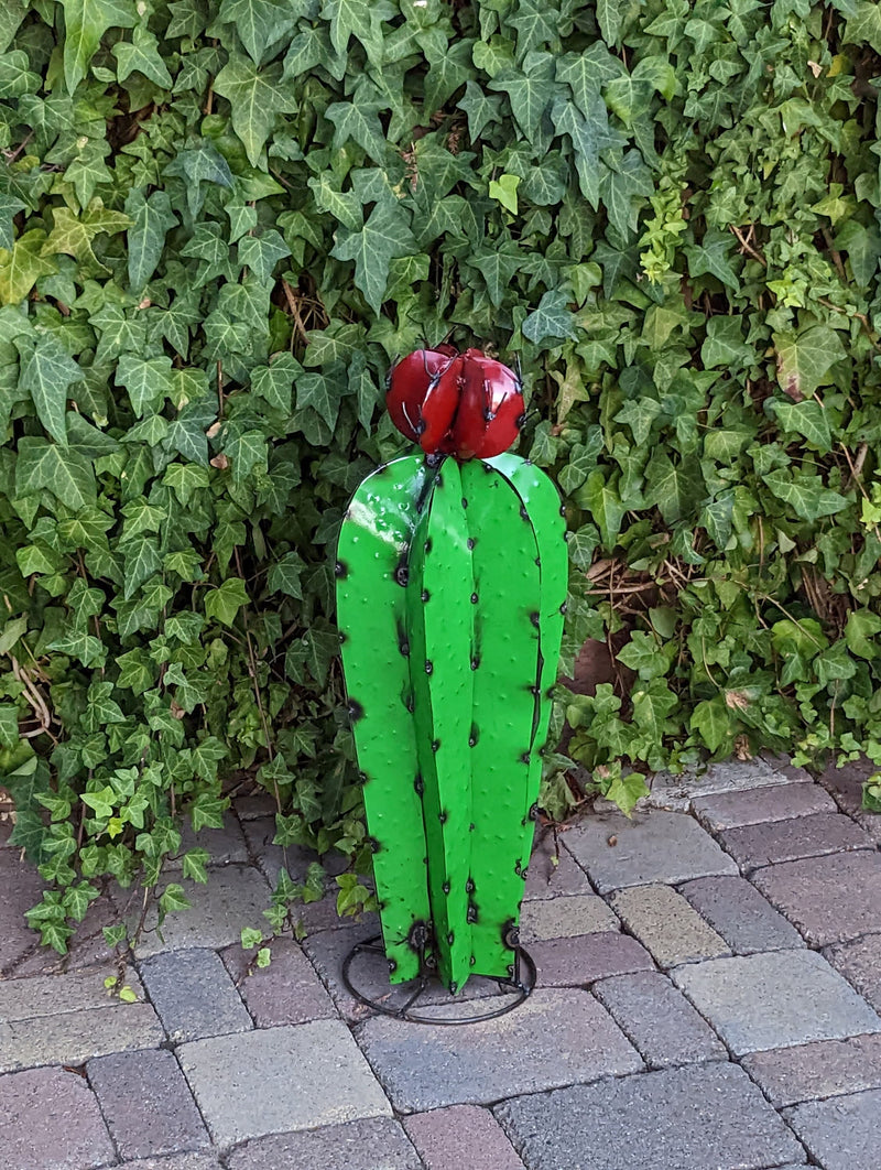 27" Tall Cactus Garden Decor, Cactus Decorations for Yard or Home, Hand Painted Lifelike Metal Cactus Mexican Yard Art