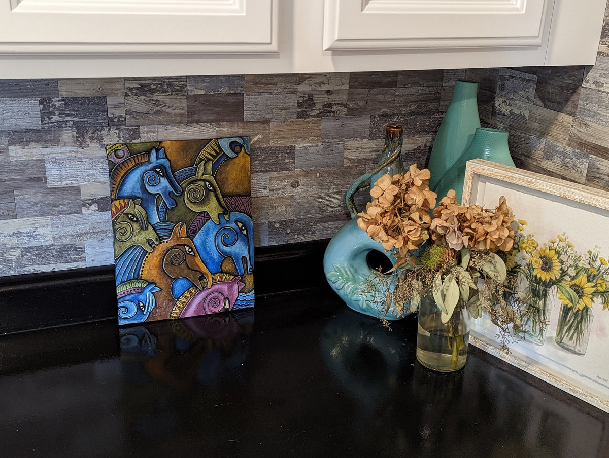 Stallion Stampede Portraiture, Handmade Ceramic Wall Art, Mexican Clay Art of Stampeding Horses Home Decor, Contemporary Wall Art Decoration