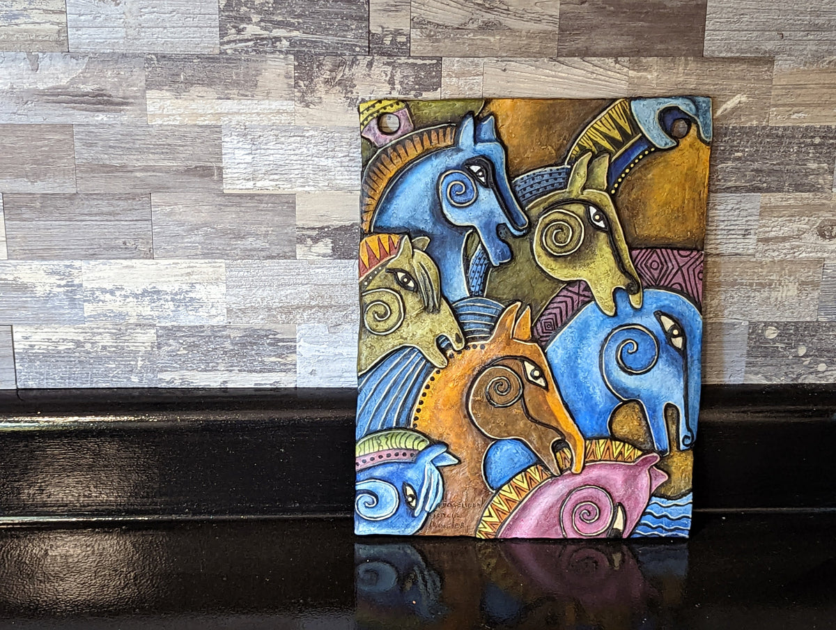 Stallion Stampede Portraiture, Handmade Ceramic Wall Art, Mexican Clay Art of Stampeding Horses Home Decor, Contemporary Wall Art Decoration