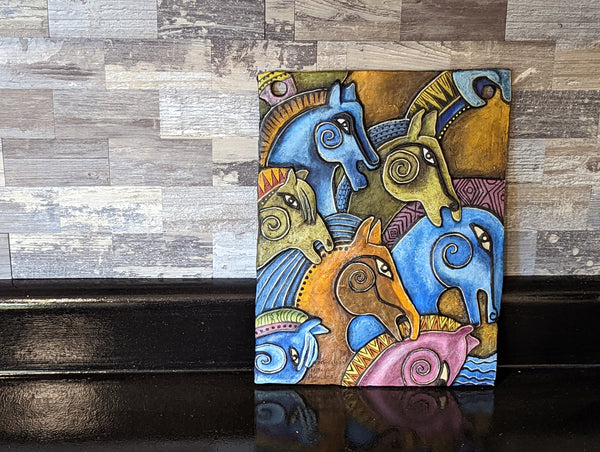 Stallion Stampede Portraiture, Handmade Ceramic Wall Art, Mexican Clay Art of Stampeding Horses Home Decor, Contemporary Wall Art Decoration