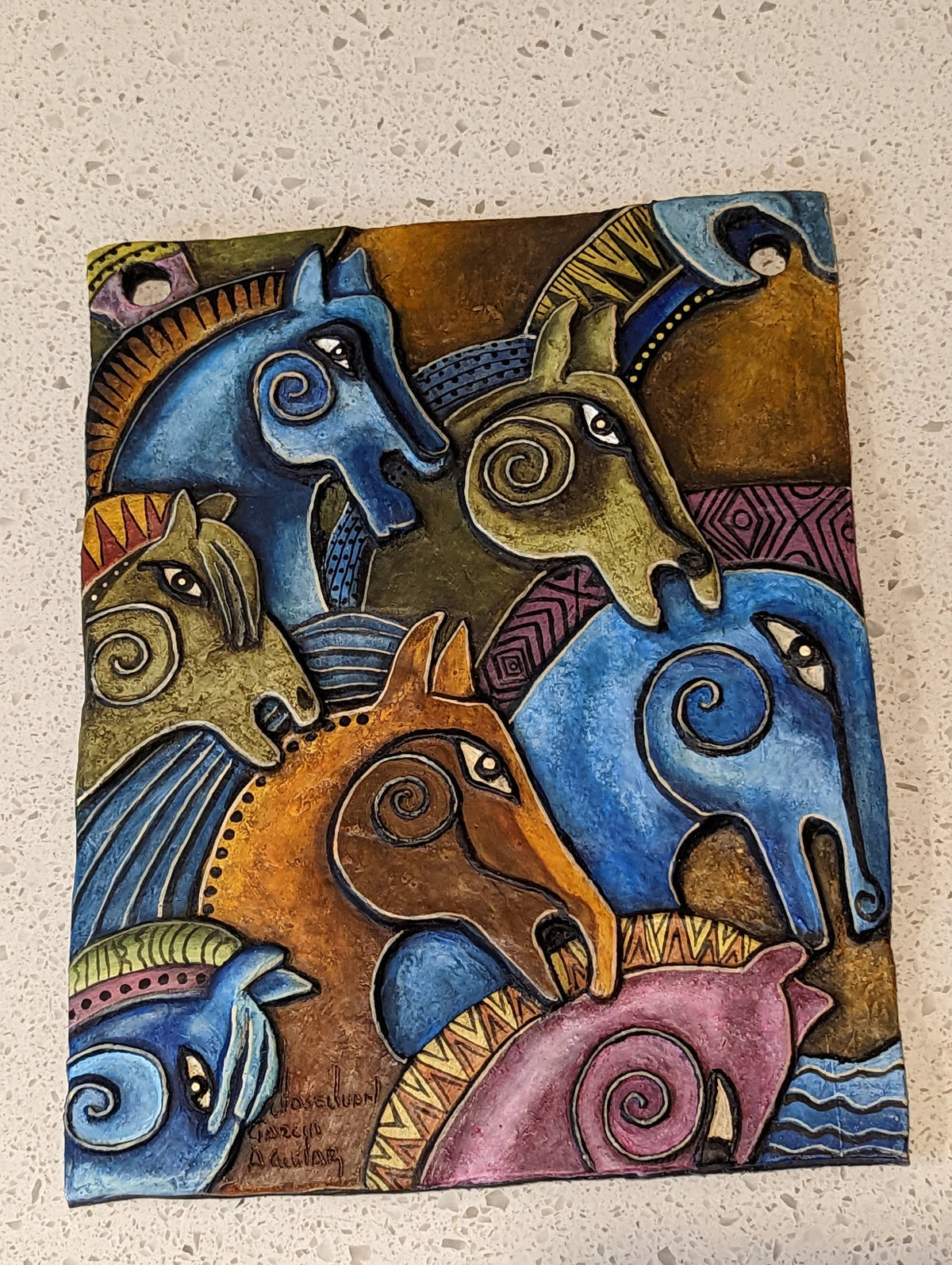 Stallion Stampede Portraiture, Handmade Ceramic Wall Art, Mexican Clay Art of Stampeding Horses Home Decor, Contemporary Wall Art Decoration