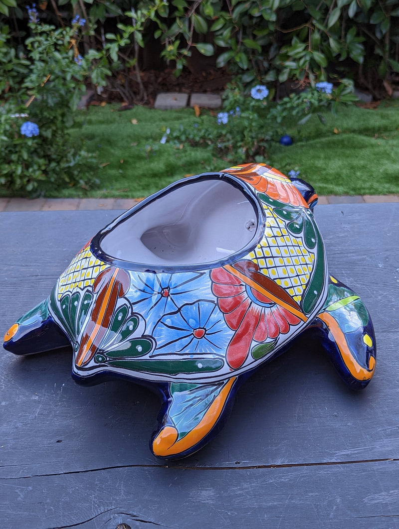 Turtle Planter, Talavera Pottery, Mexican Turtle Pot, Succulent Flower Pot, Ceramic Flower Pot, Painted Flower Pot, Mexican Garden Decor