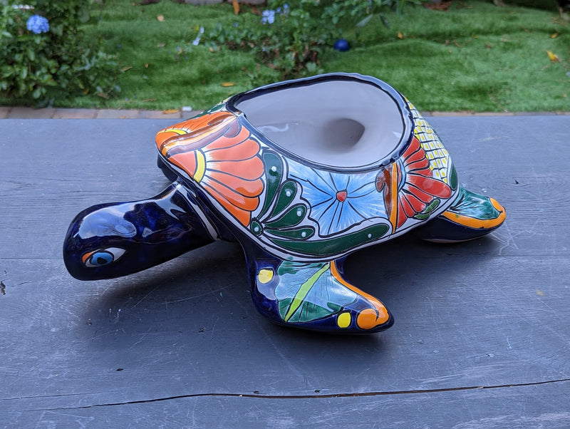 Turtle Planter, Talavera Pottery, Mexican Turtle Pot, Succulent Flower Pot, Ceramic Flower Pot, Painted Flower Pot, Mexican Garden Decor