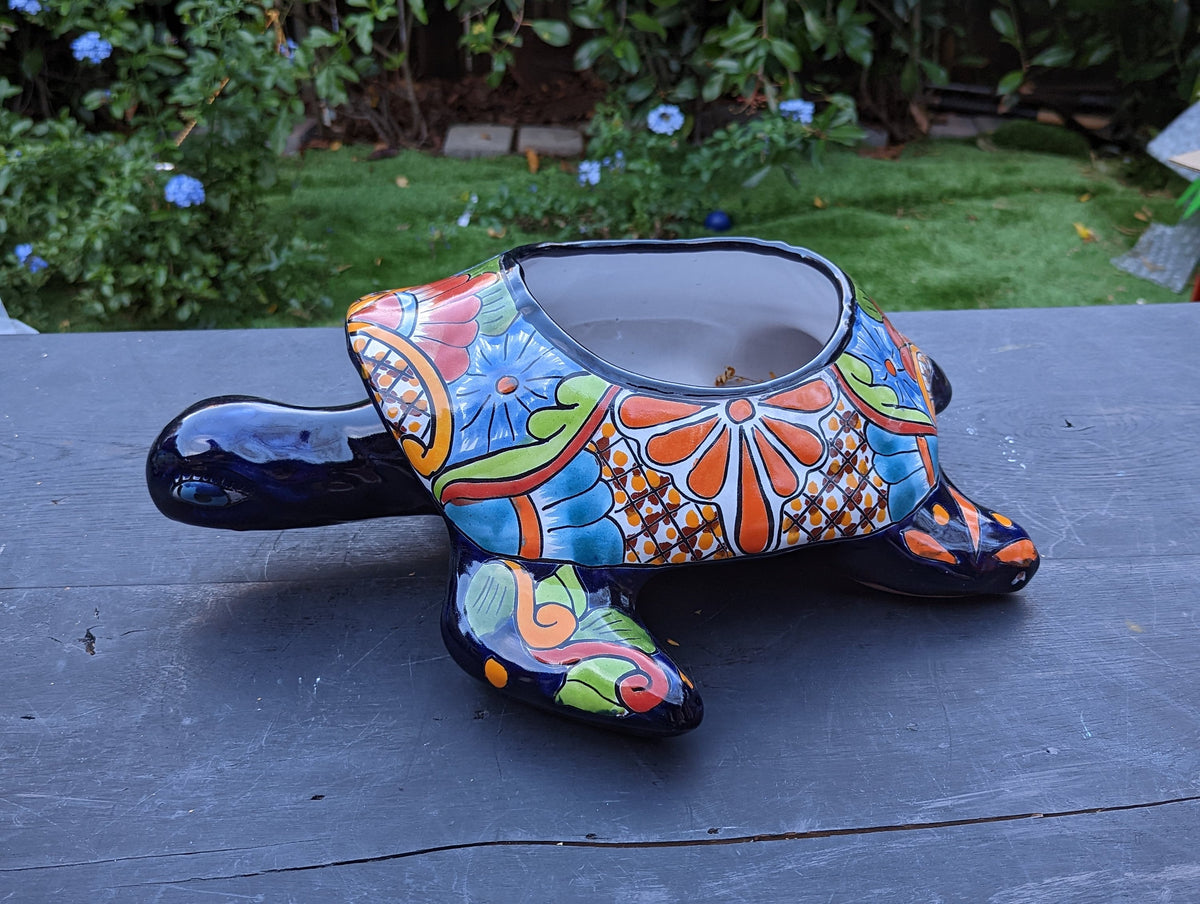 Turtle Planter, Talavera Pottery, Mexican Turtle Pot, Succulent Flower Pot, Ceramic Flower Pot, Painted Flower Pot, Mexican Garden Decor