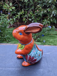 Rabbit Planter, Talavera Pottery, Colorful Ceramic Plant Pot, Indoor Home Decor, Outdoor Garden Decor, Hand Painted Mexican Yard Decor