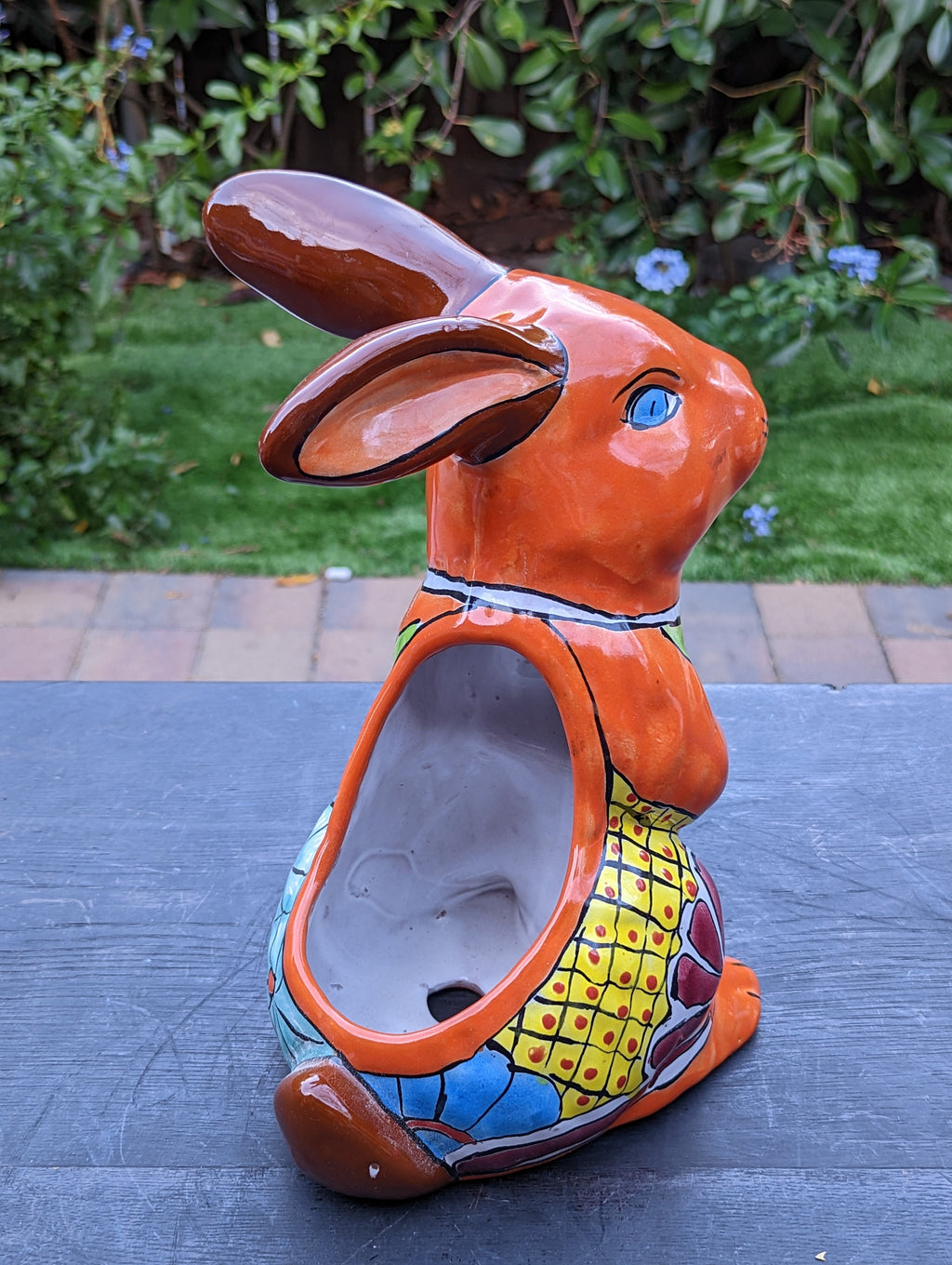 Rabbit Planter, Talavera Pottery, Colorful Ceramic Plant Pot, Indoor Home Decor, Outdoor Garden Decor, Hand Painted Mexican Yard Decor